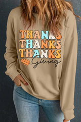 THANKSGIVING Round Neck Dropped Shoulder Sweatshirt - Wellen Fashion