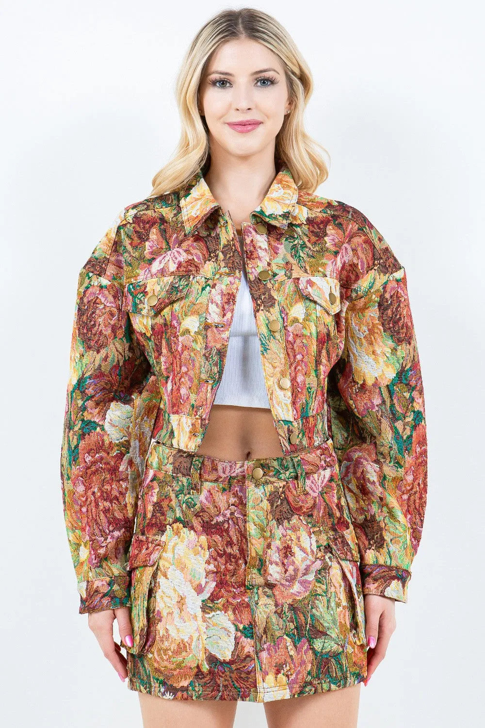 American Bazi Jacquard Cargo Cropped Jacket - Wellen Fashion