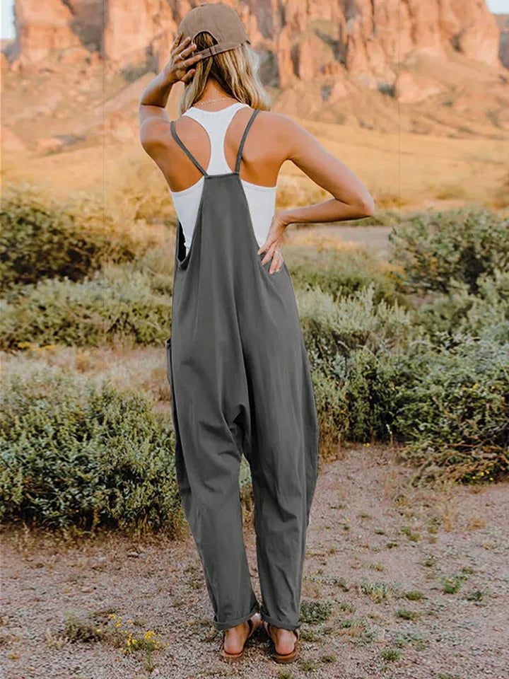 Double Take Full Size Sleeveless V-Neck Pocketed Jumpsuit - Wellen Fashion