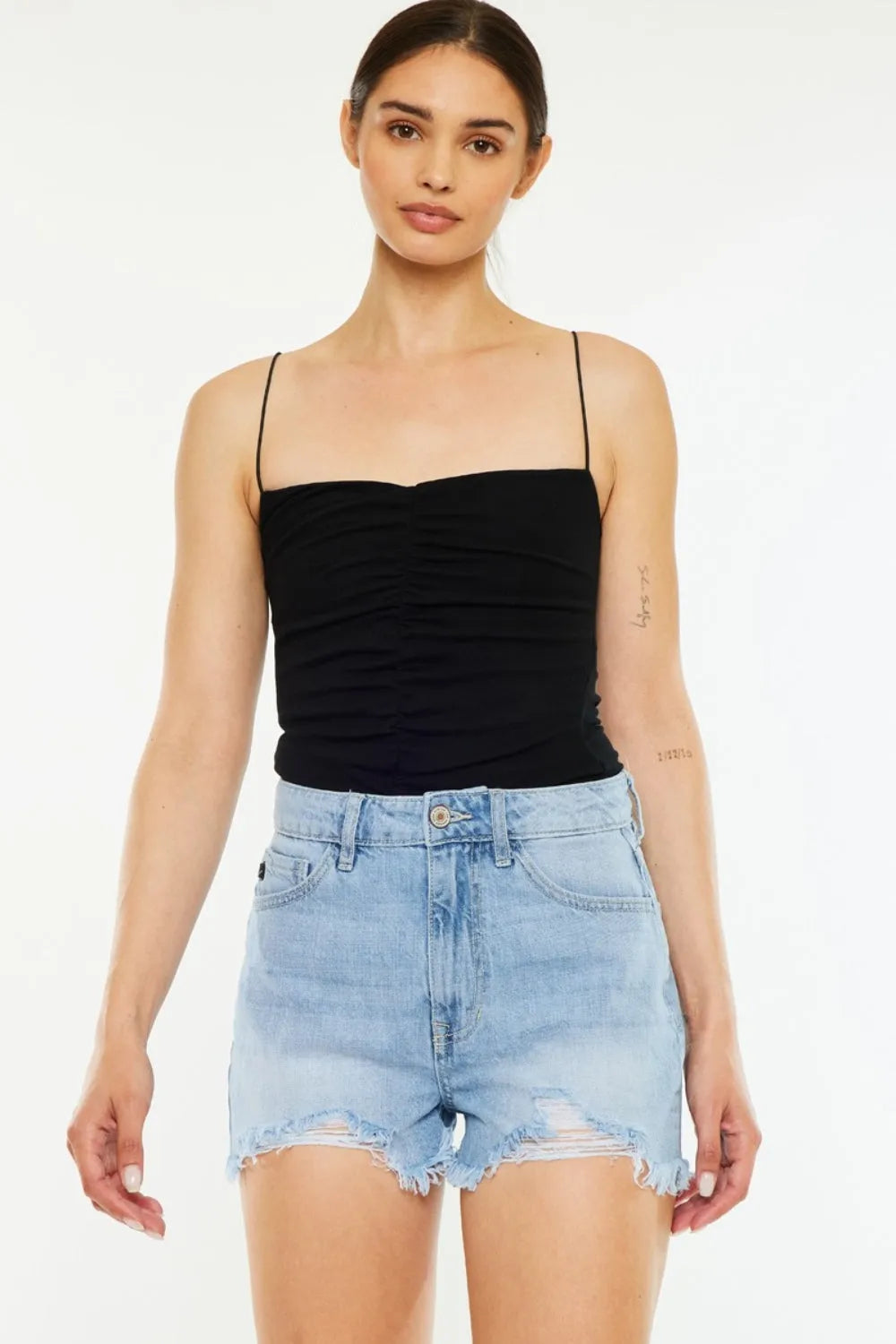 Kancan Raw Hem Distressed High Waist Denim Shorts - Wellen Fashion