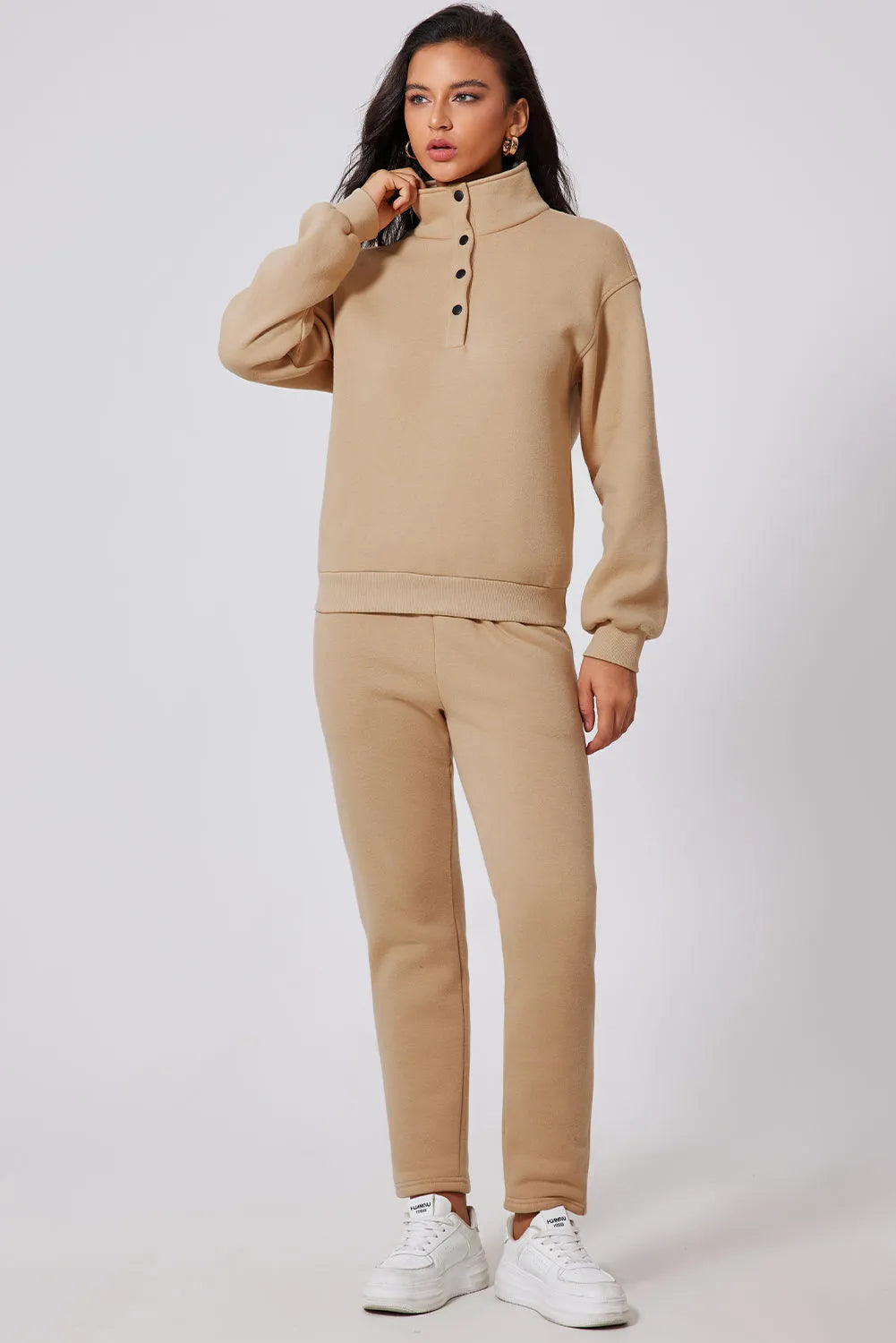 Half Snap Turtleneck Top and Pants Active Set - Wellen Fashion