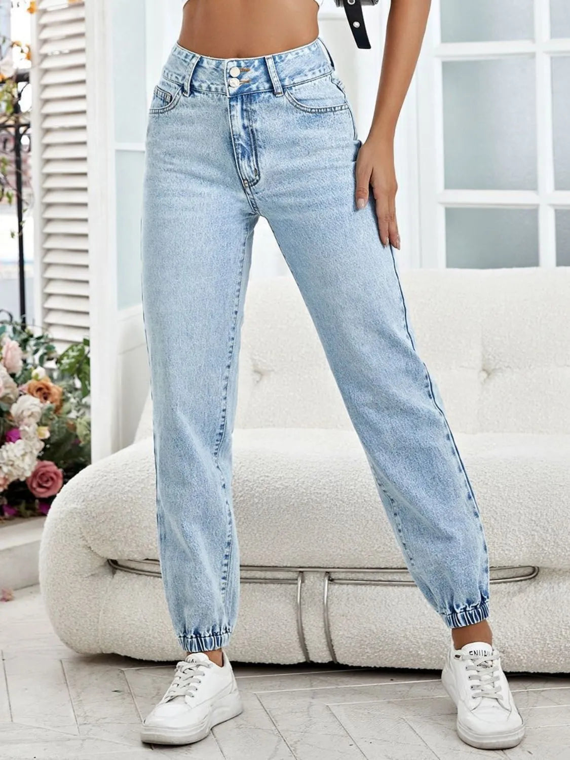 High Waist Jeans with Pockets - Wellen Fashion