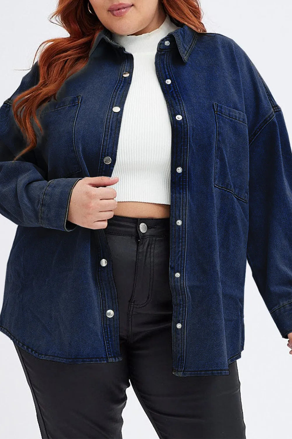 Plus Size Snap Down Pocketed Denim Jacket - Wellen Fashion