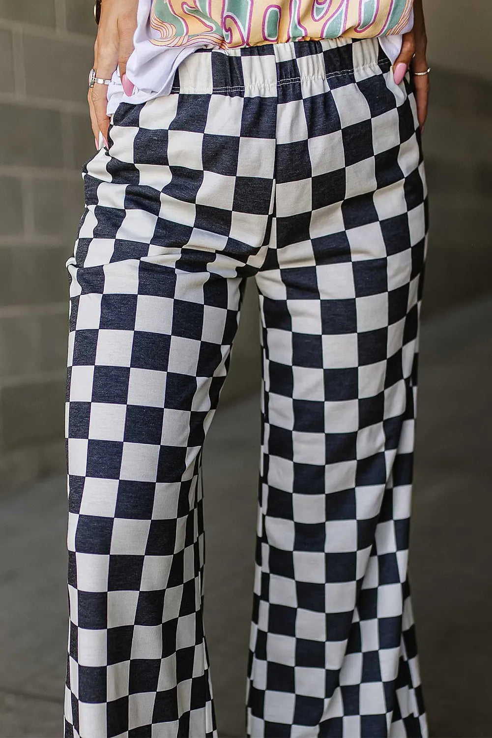 Checkered Wide Leg Pants - Wellen Fashion