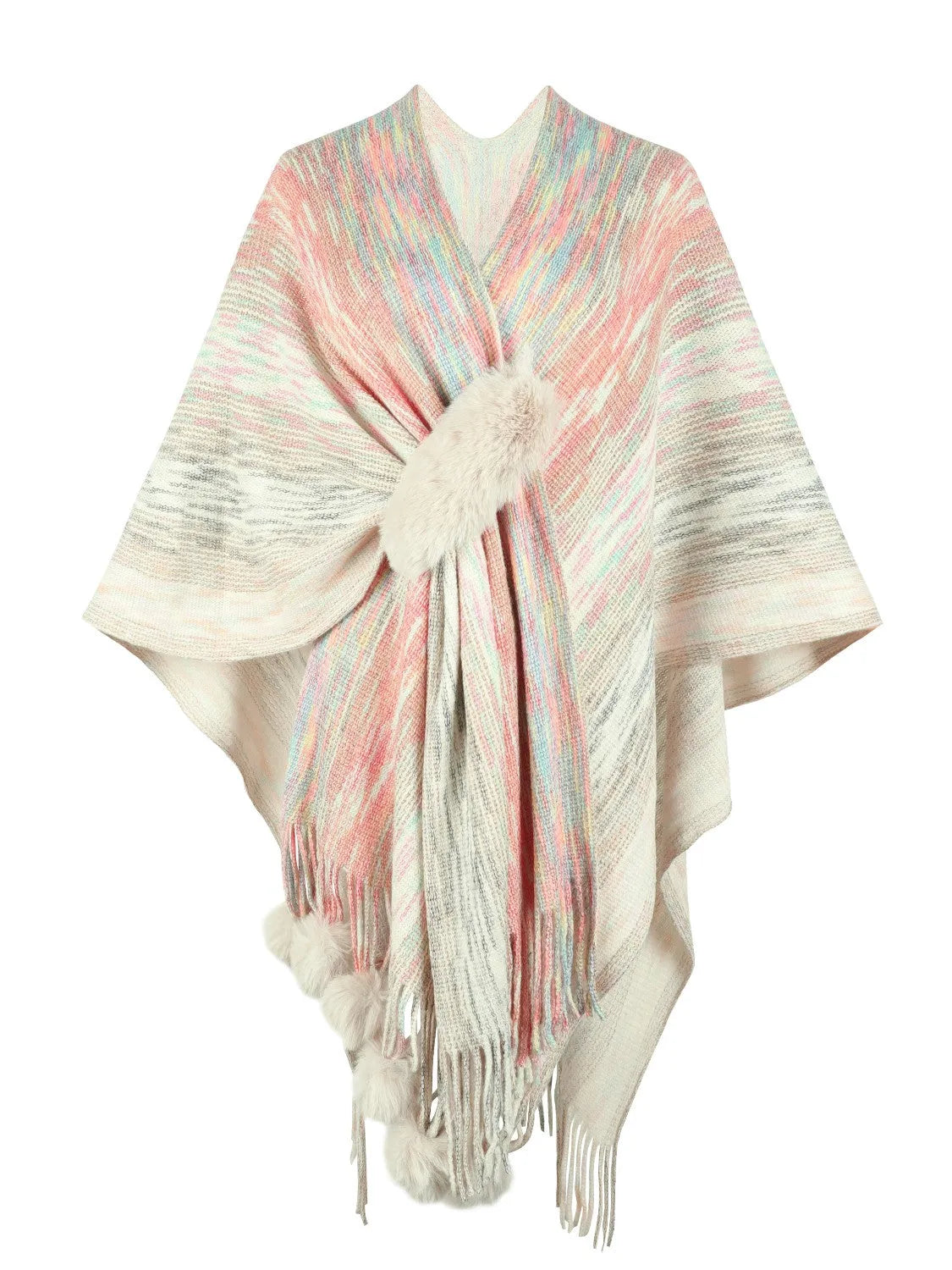 Heathered Fringe Hem Poncho - Wellen Fashion