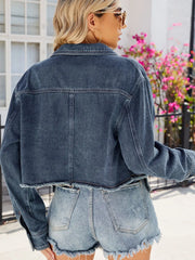 Button Up Long Sleeve Denim Jacket with Pockets - Wellen Fashion