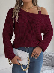 Asymmetrical Neck Long Sleeve Sweater - Wellen Fashion