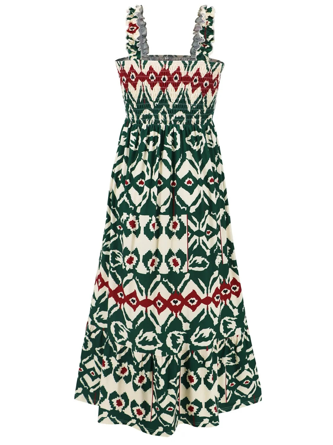 Smocked Printed Square Neck Sleeveless Dress - Wellen Fashion