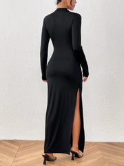 Honey Slit Mock Neck Long Sleeve Maxi Dress - Wellen Fashion