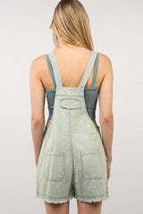 VERY J Washed Frayed Hem Denim Overall - Wellen Fashion