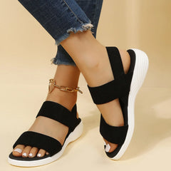 Rubber Open Toe Low Heel Sandals - Wellen Fashion