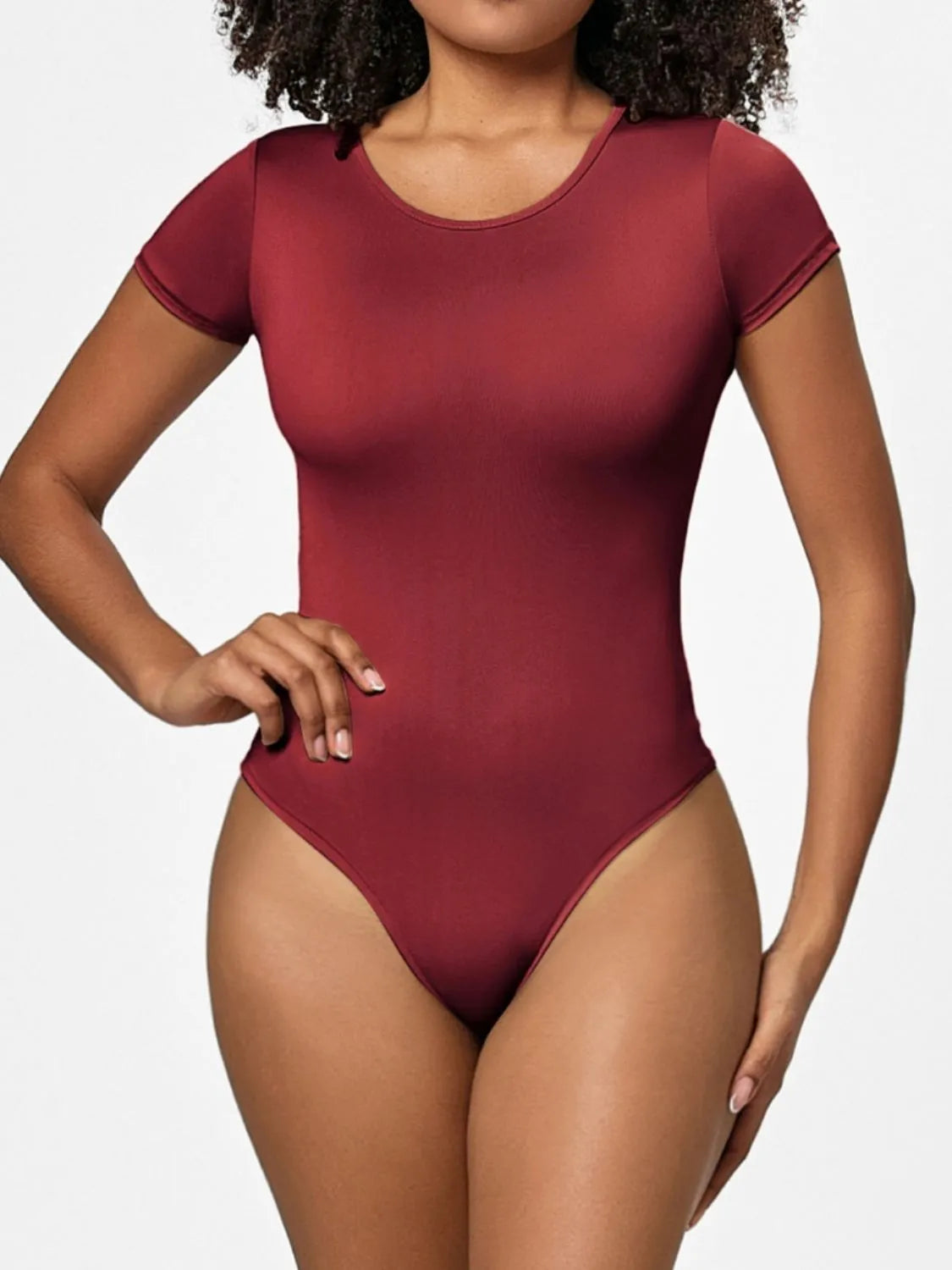 Full Size Round Neck Short Sleeve Bodysuit - Wellen Fashion