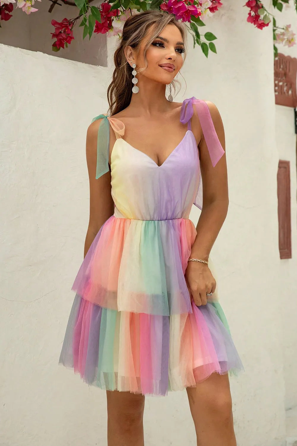 Gradient Tie-Shoulder Layered Dress - Wellen Fashion