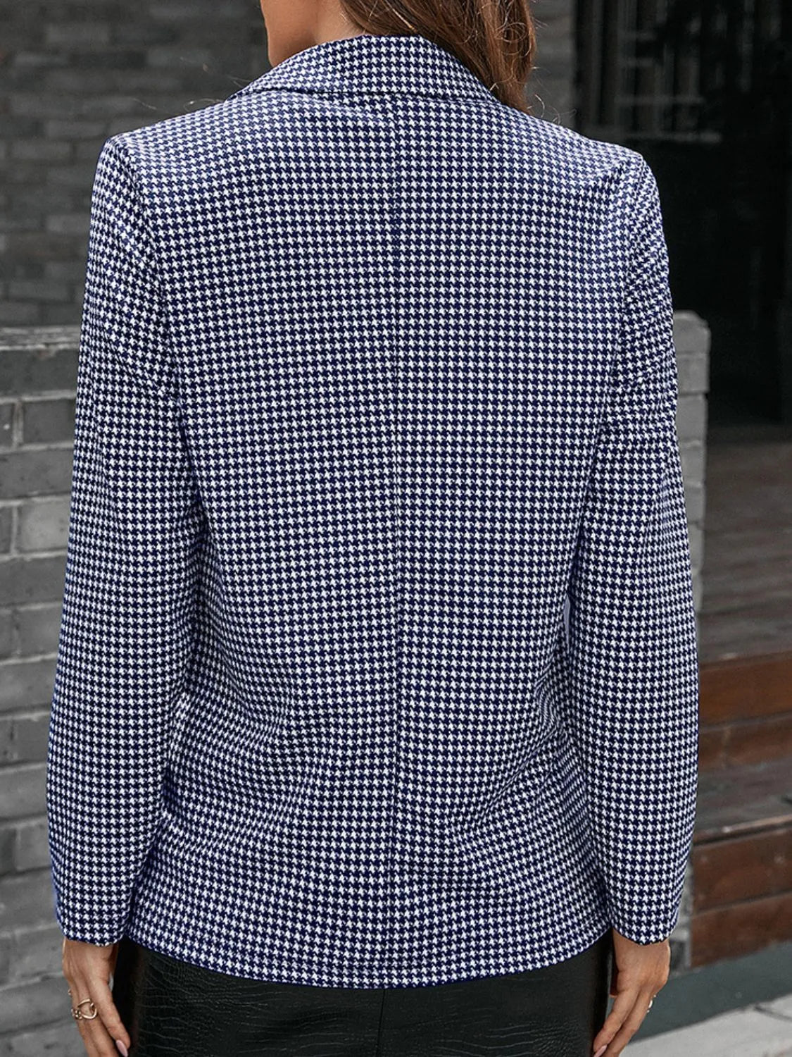 Ivy Lane Houndstooth Lapel Collar Long Sleeve Blazer - Wellen Fashion