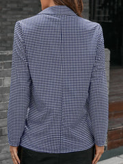 Ivy Lane Houndstooth Lapel Collar Long Sleeve Blazer - Wellen Fashion