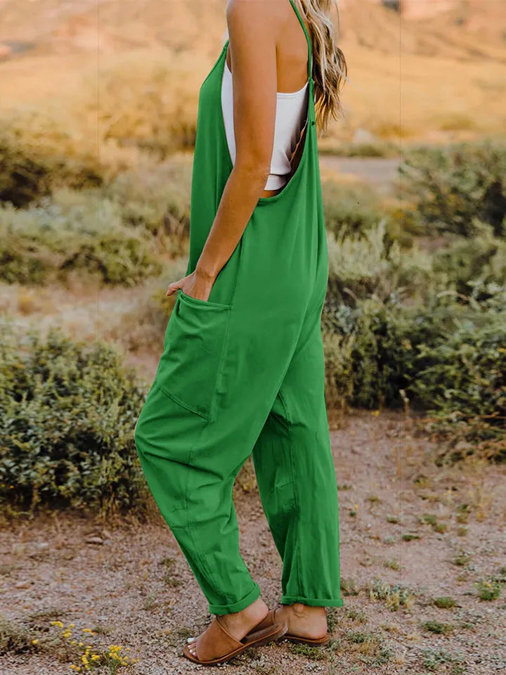 Double Take Full Size Sleeveless V-Neck Pocketed Jumpsuit - Wellen Fashion