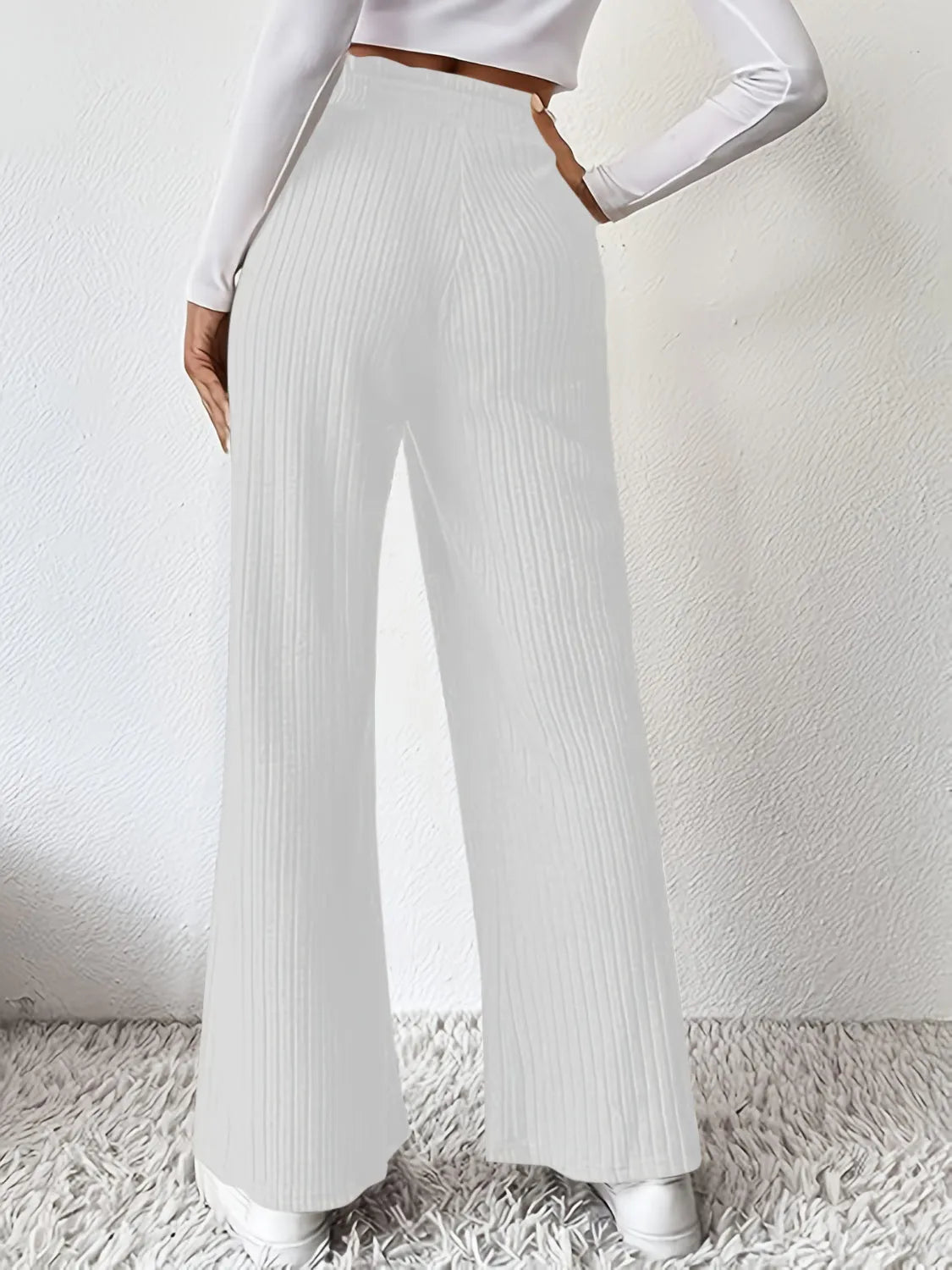 Ribbed High Waist Pants - Wellen Fashion