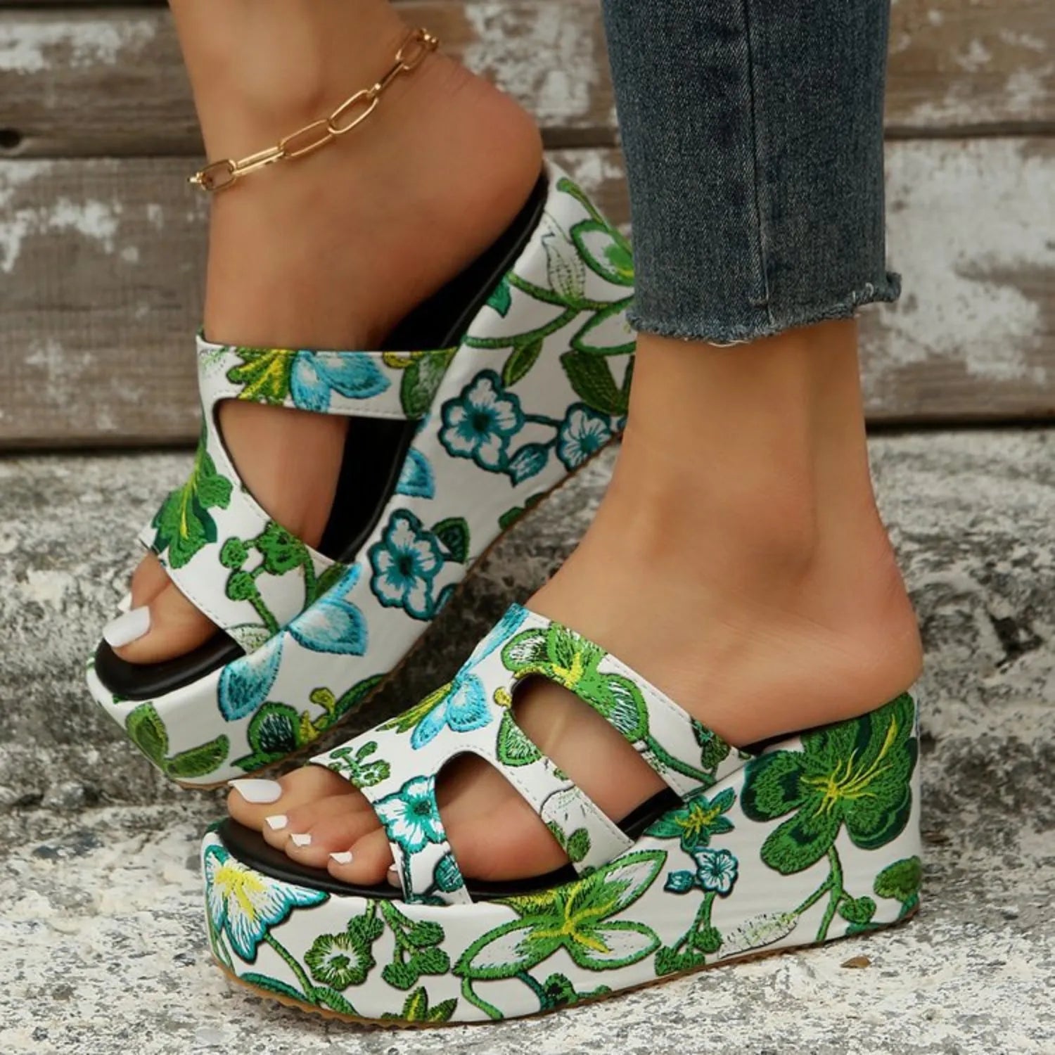 Cutout Floral Peep Toe Sandals - Wellen Fashion