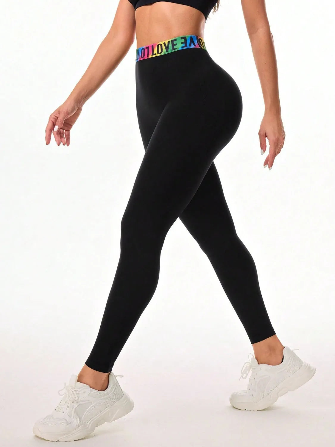 Letter Printed High Waist Active Leggings - Wellen Fashion