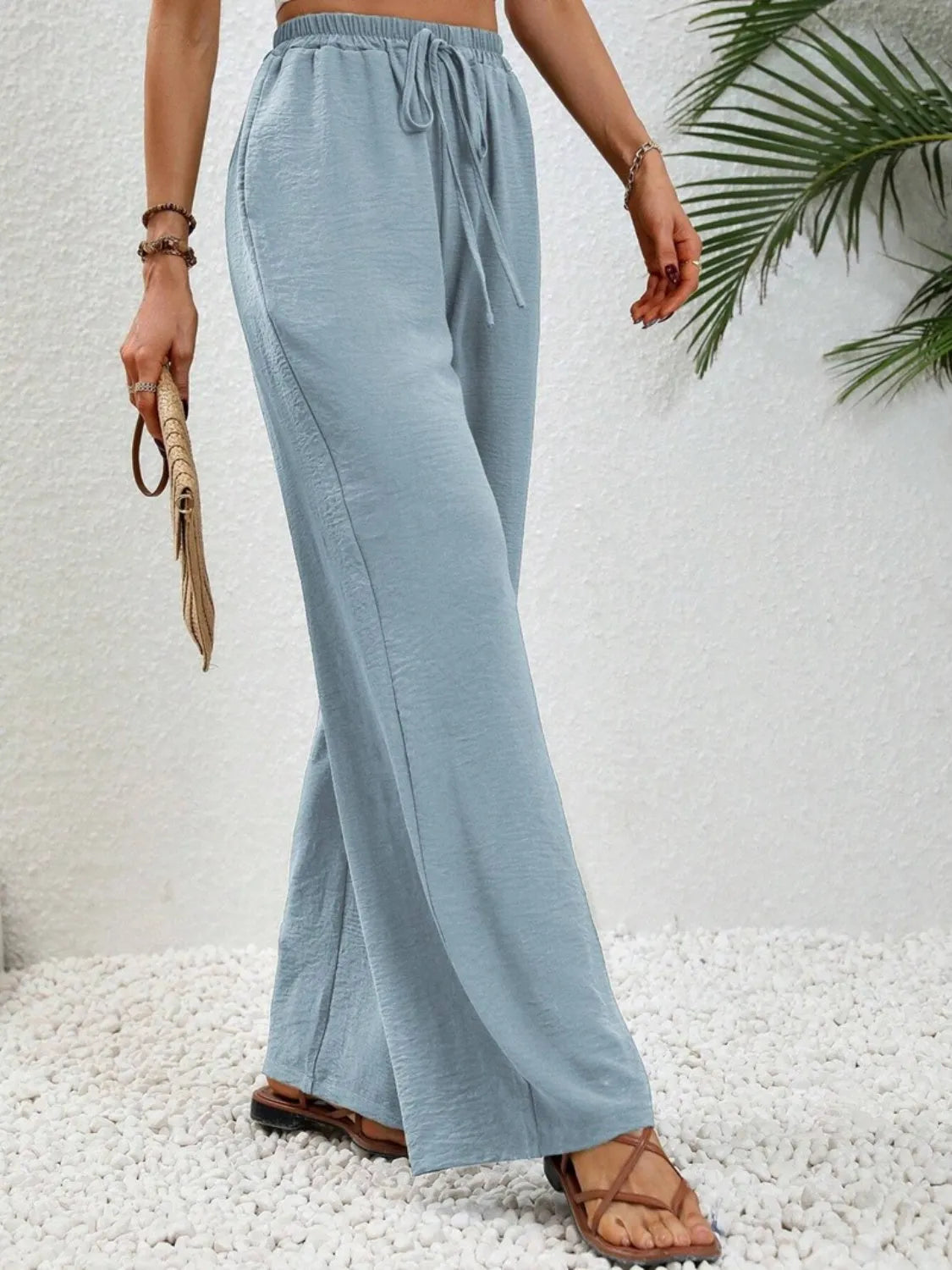 Wide Leg Drawstring Pants - Wellen Fashion