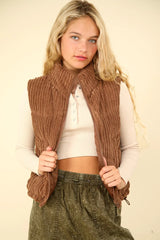 VERY J Zip Up Padded Corduroy Puffer Vest - Wellen Fashion