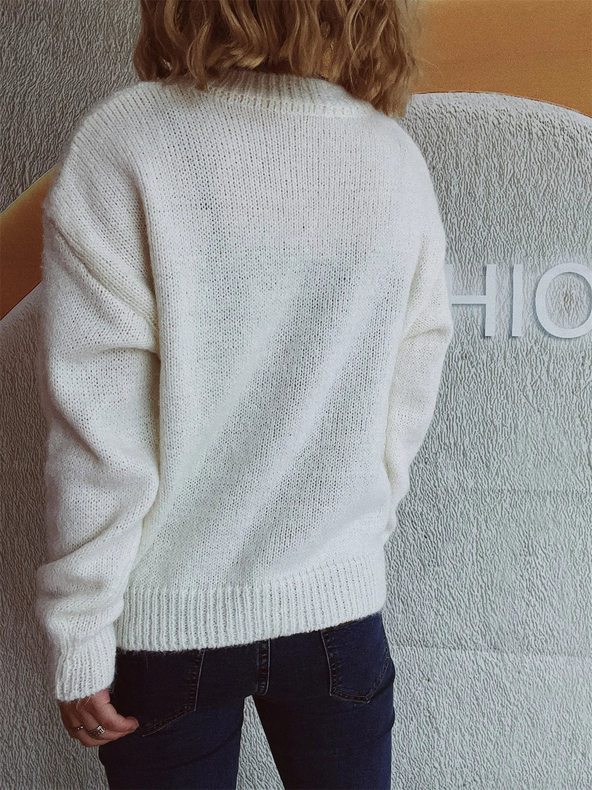 Bow Trim Round Neck Long Sleeve Sweater