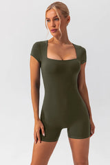 Square Neck Cap Sleeve Active Romper - Wellen Fashion