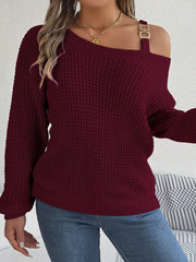 Asymmetrical Neck Long Sleeve Sweater - Wellen Fashion