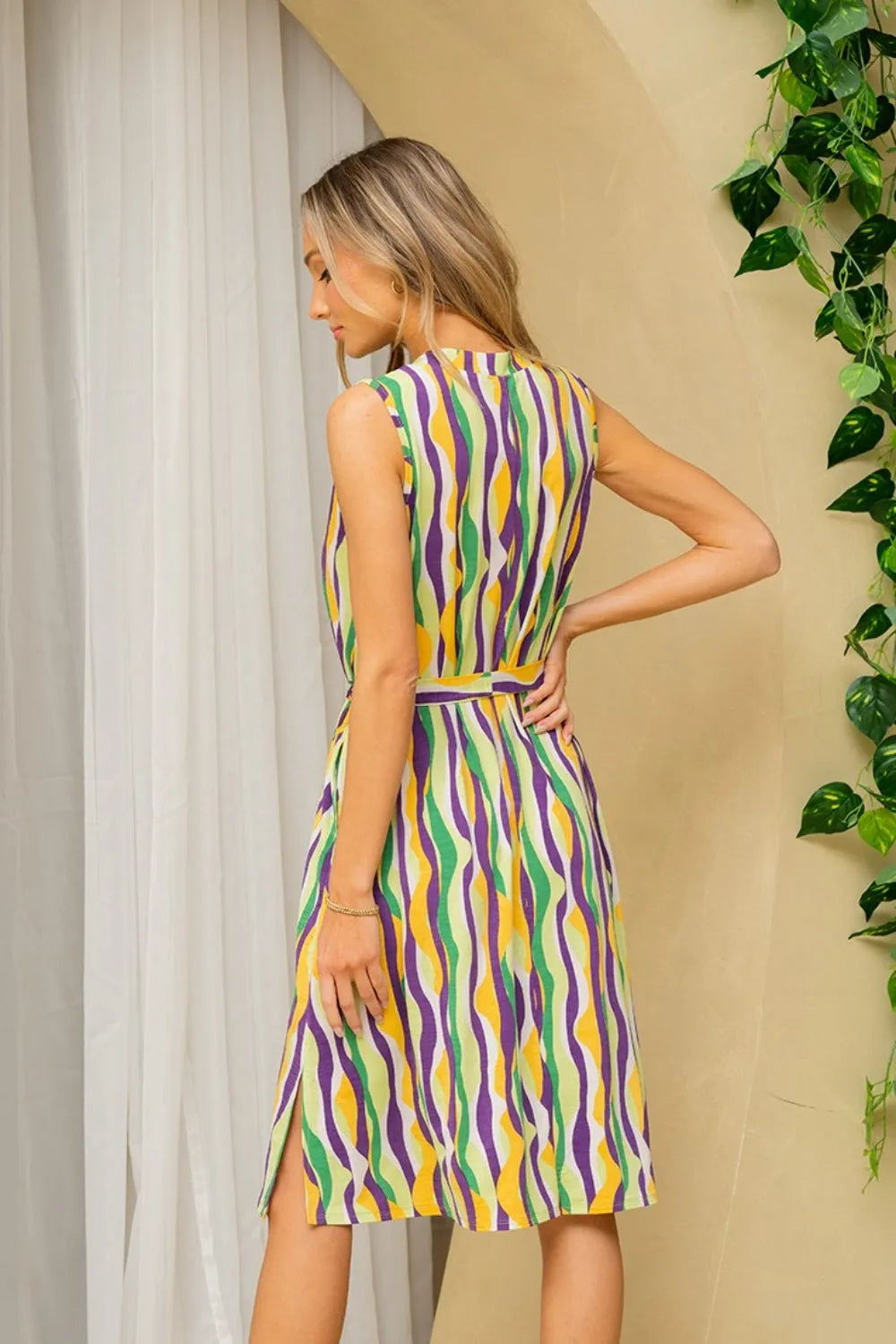 Sew In Love Full Size Stripe Tied Sleeveless Dress with Side Pockets - Wellen Fashion