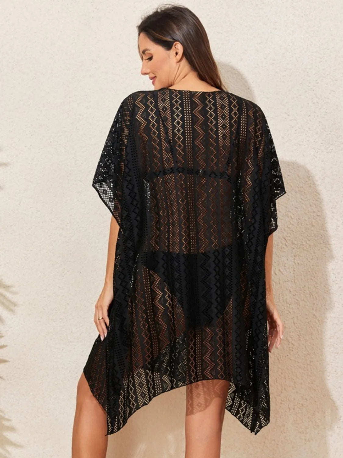 Openwork V-Neck Half Sleeve Cover-Up - Wellen Fashion