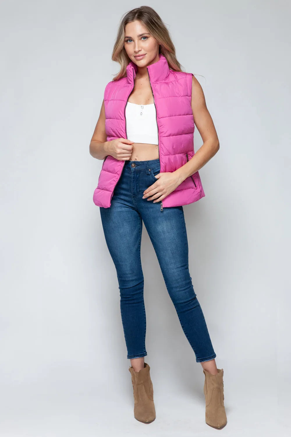 Snobbish Zip Up Turtleneck Vest with Pockets - Wellen Fashion