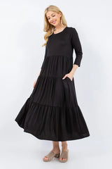 Celeste Full Size Tiered Midi Dress with Pockets - Wellen Fashion