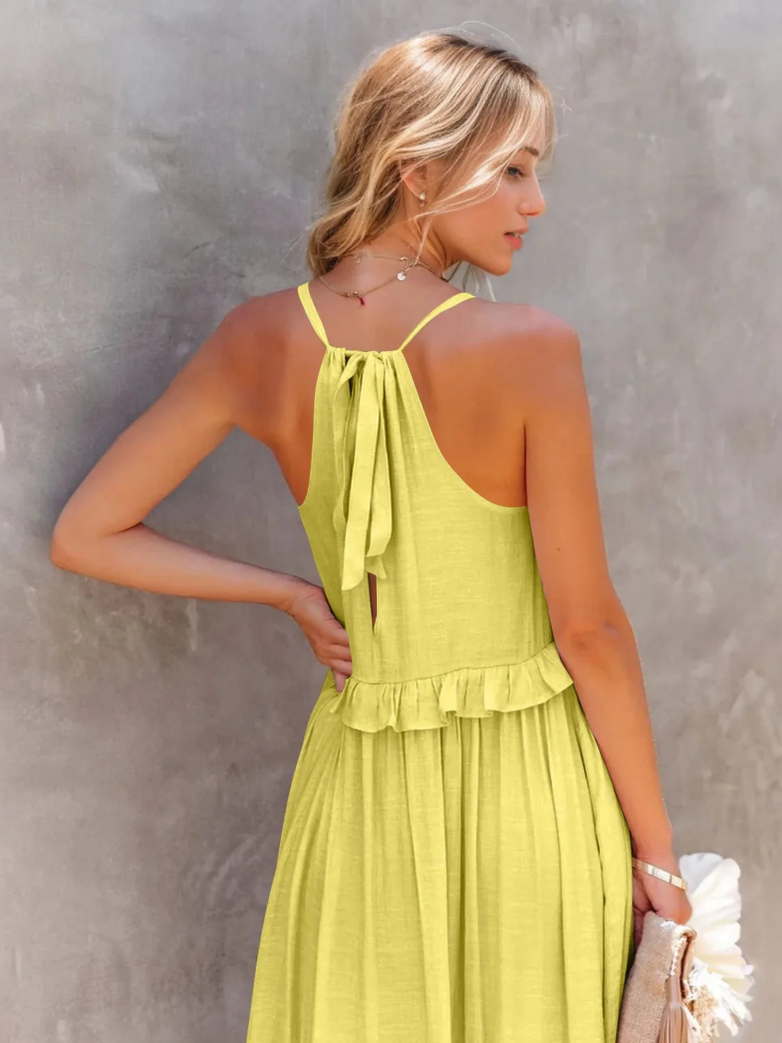 Ruffled Sleeveless Tiered Maxi Dress with Pockets - Wellen Fashion