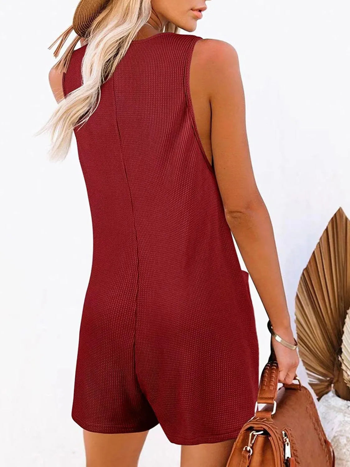 Full Size Pocketed Scoop Neck Sleeveless Romper - Wellen Fashion