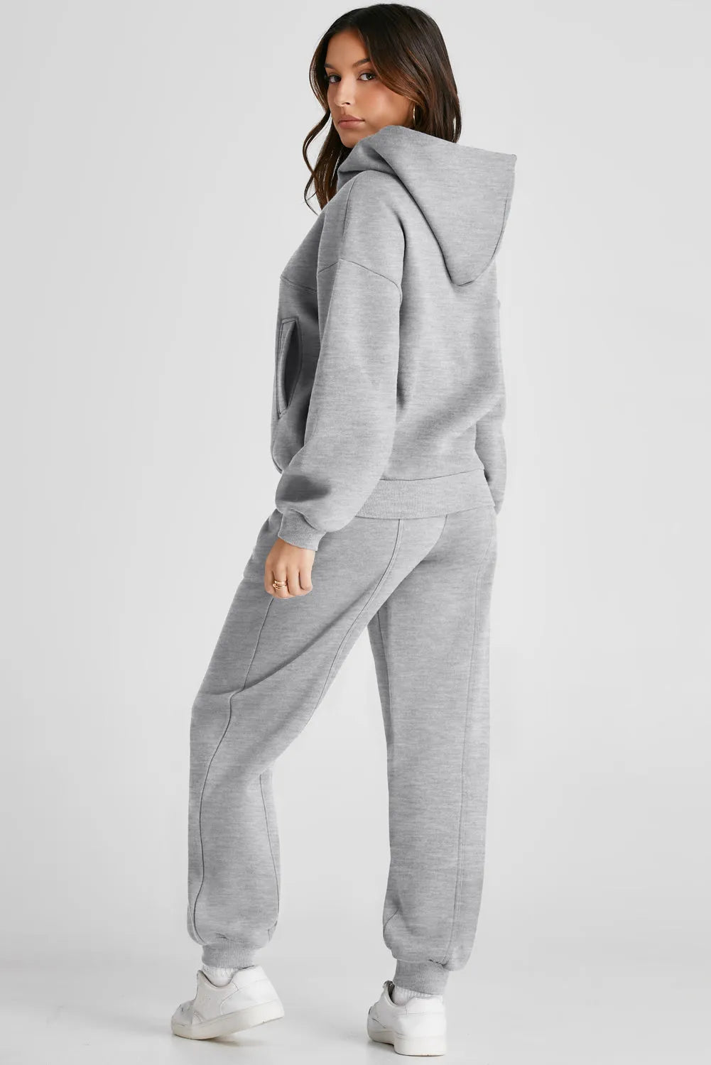 Dropped Shoulder Long Sleeve Hoodie and Pants Active Set - Wellen Fashion