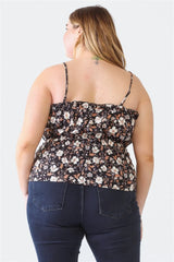 Zenobia Plus Size Frill Floral Square Neck Cami - Wellen Fashion