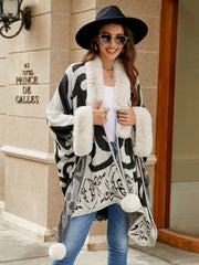 Faux Fur Trim Poncho - Wellen Fashion