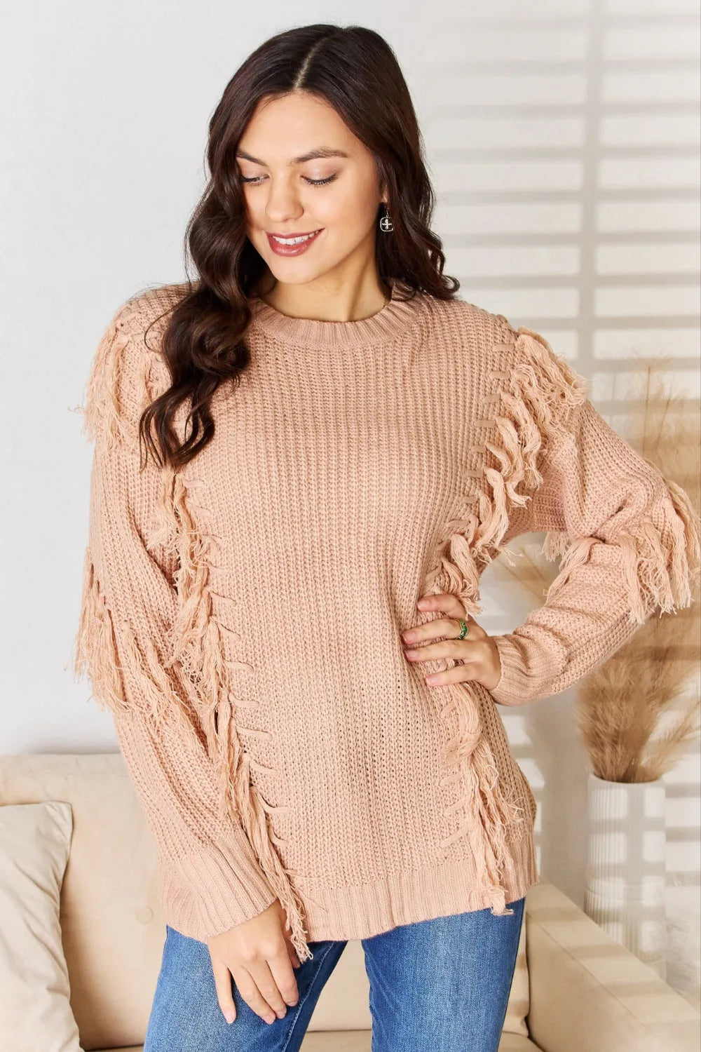 And The Why Tassel Detail Long Sleeve Sweater - Wellen Fashion