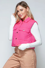 Snobbish Snap Down Quilted Crop Vest - Wellen Fashion