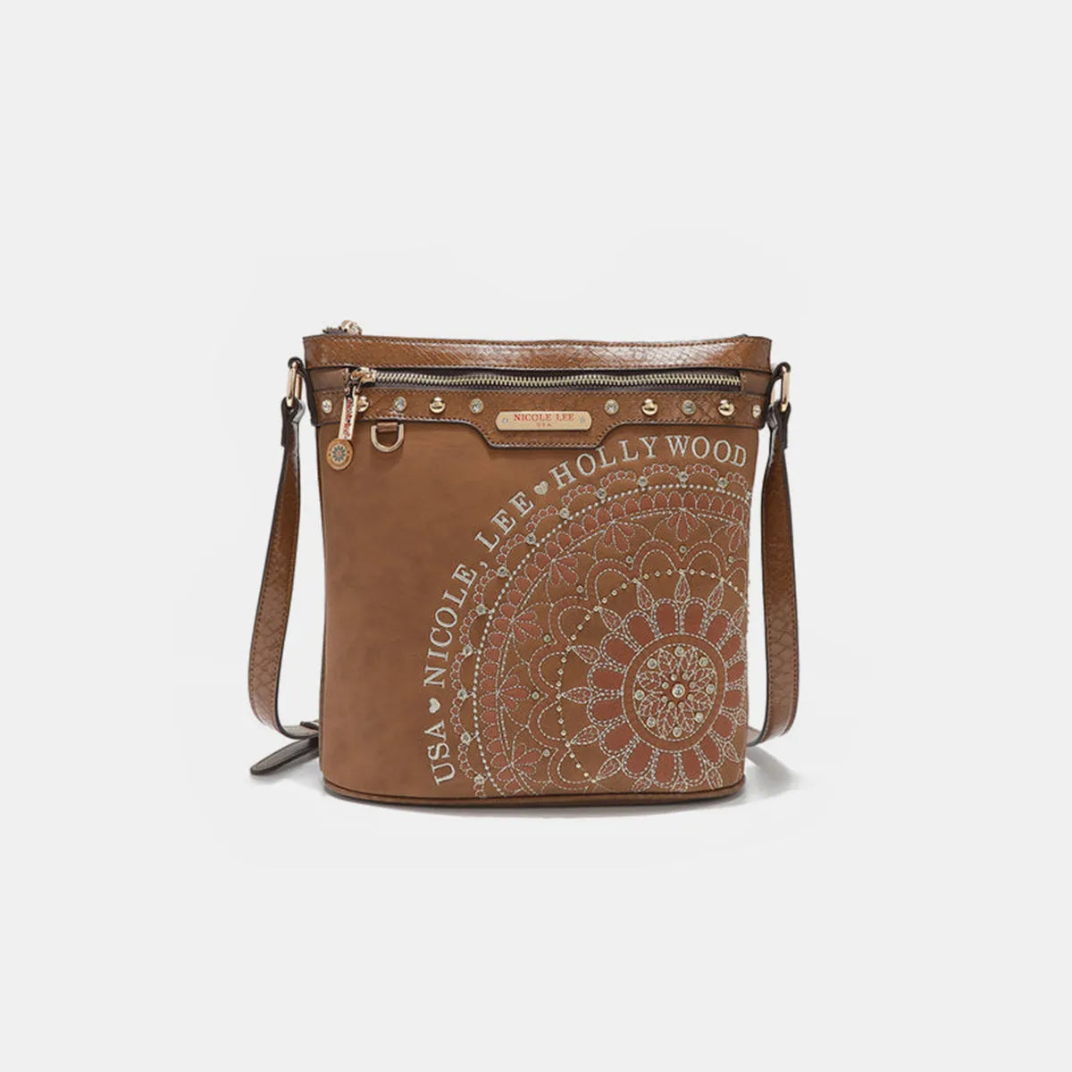 Nicole Lee USA Metallic Stitching Embroidery Inlaid Rhinestone Crossbody Bag - Wellen Fashion