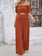 Cutout Off Shoulder Wide Leg Jumpsuit - Wellen Fashion