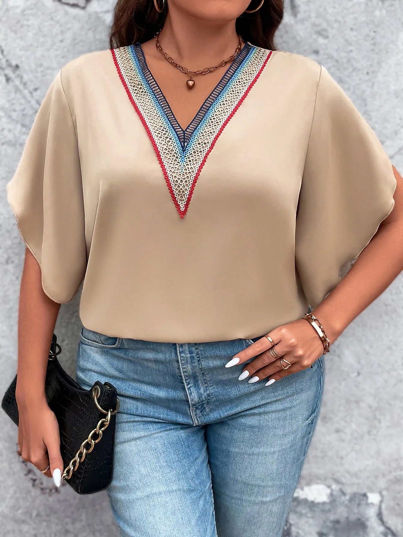 Honey Plus Size V-Neck Flutter Sleeve Blouse - Wellen Fashion