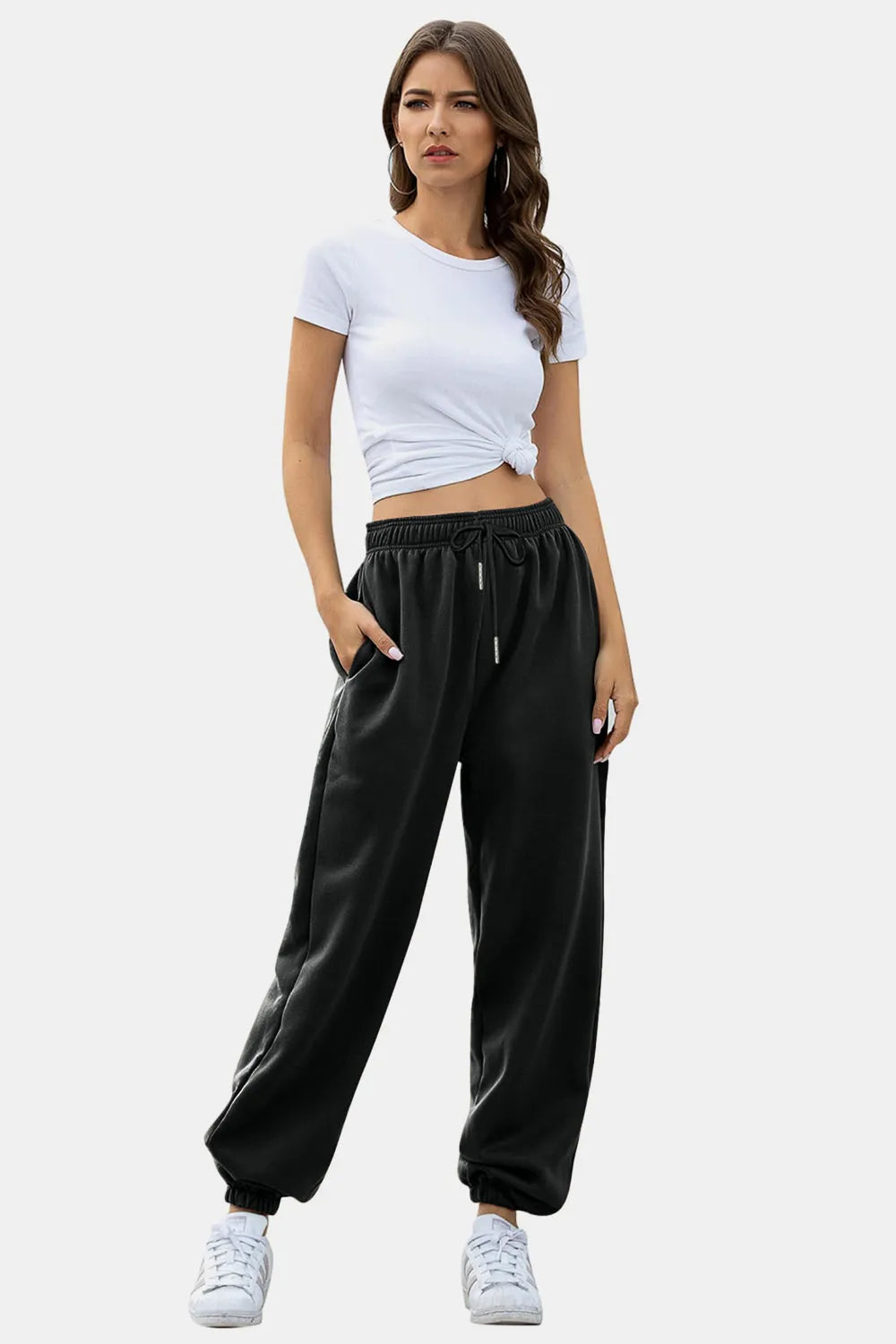 Elastic Waist Joggers with Pockets - Wellen Fashion