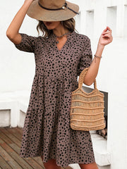 Printed Notched Half Sleeve Dress - Wellen Fashion