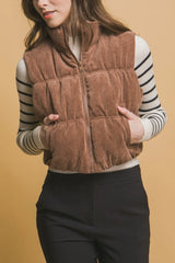 Love Tree Corduroy Zip Up Puffer Vest with Pockets - Wellen Fashion