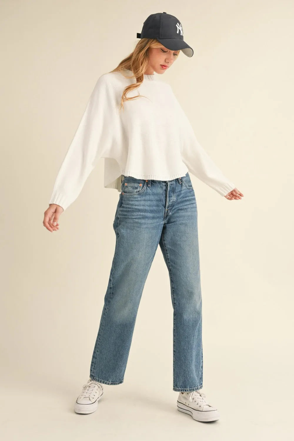 Mable Round Neck Dolman Sleeve Cropped Sweater - Wellen Fashion