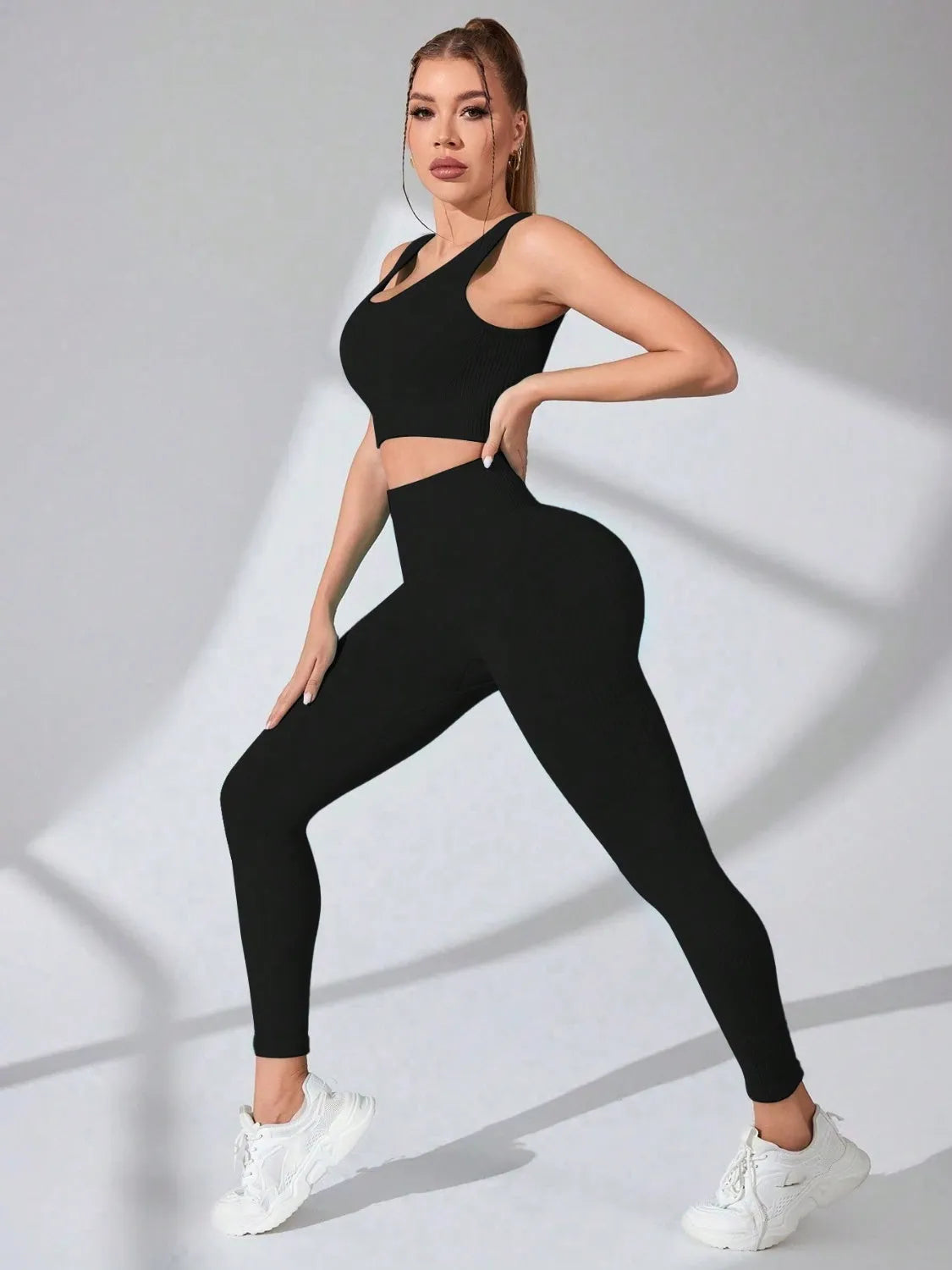 Scoop Neck Wide Strap Top and Pants Active Set - Wellen Fashion