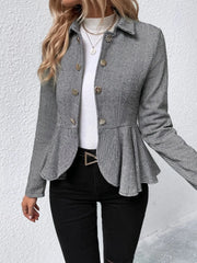 Ruffle Hem Collared Blazer - Wellen Fashion