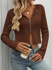 Zip Up Long Sleeve Cardigan - Wellen Fashion