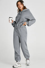 Dropped Shoulder Hooded Top and Pants Active Set - Wellen Fashion